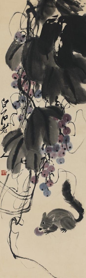 Squirrel And Grape Plant by Qi Baishi