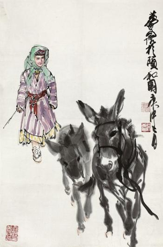 A Girl With Two Donkeys by Huang Zhou
