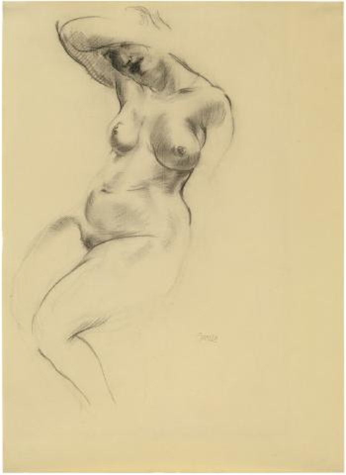 Sitting female nude by George Grosz