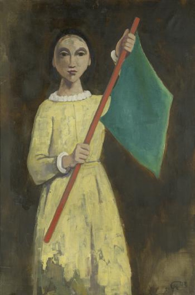 Mädchen mit einer Fahne, stehend by Karl Hofer