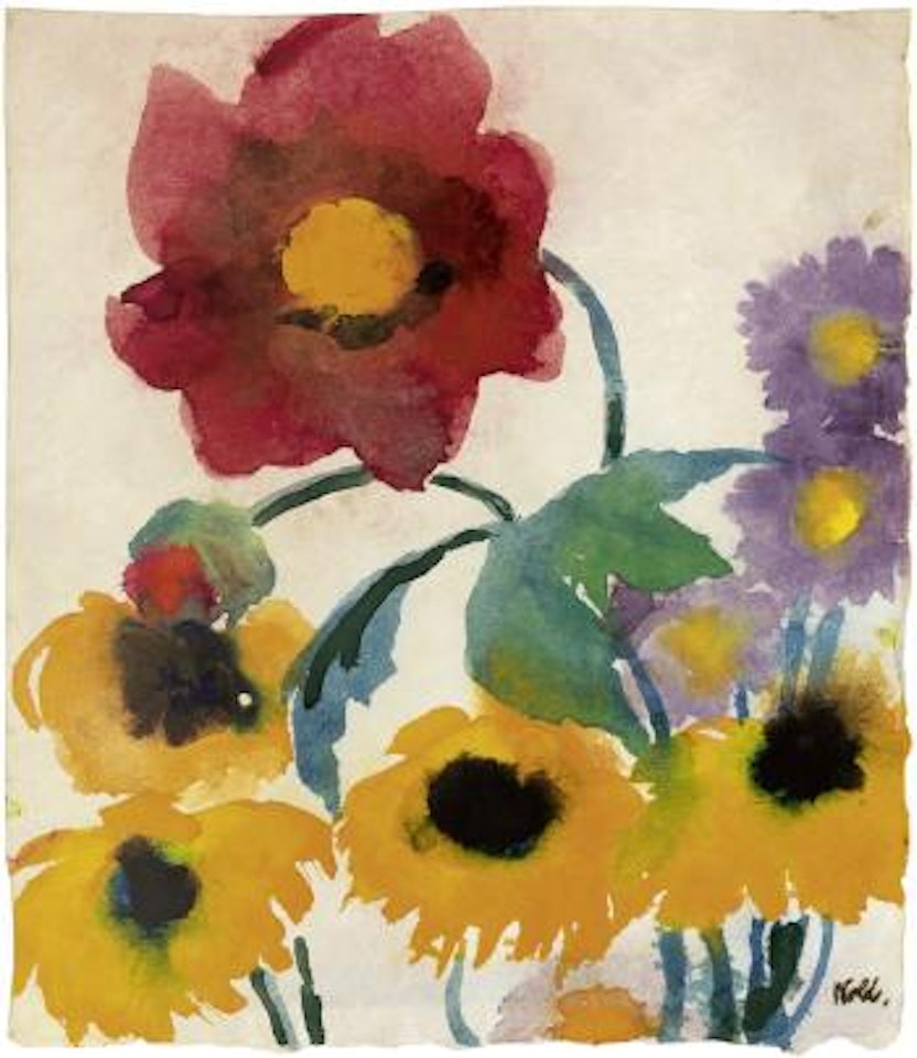 Astern, Sonnenblumen und Dahlien by Emil Nolde