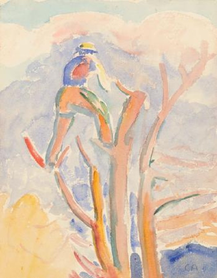 Mann auf einem Obstbaum by Cuno Amiet