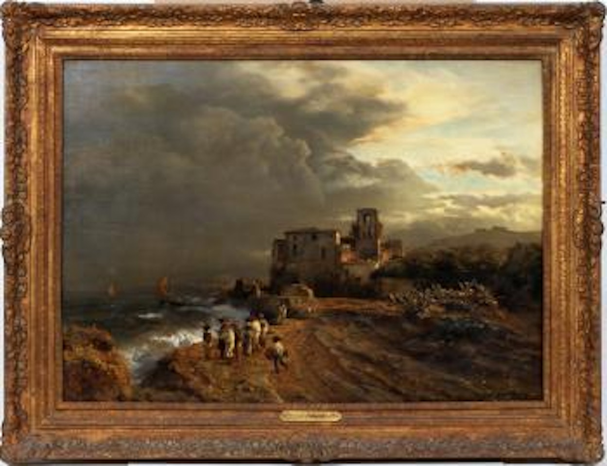Verschattete Landschaft am Meer mit Figurenstaffage (Coastal village) by Oswald Achenbach