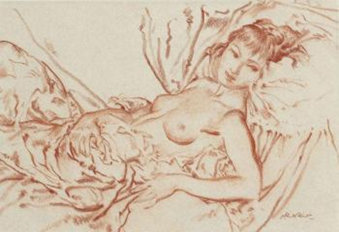 A reclining female nude by William Russell Flint