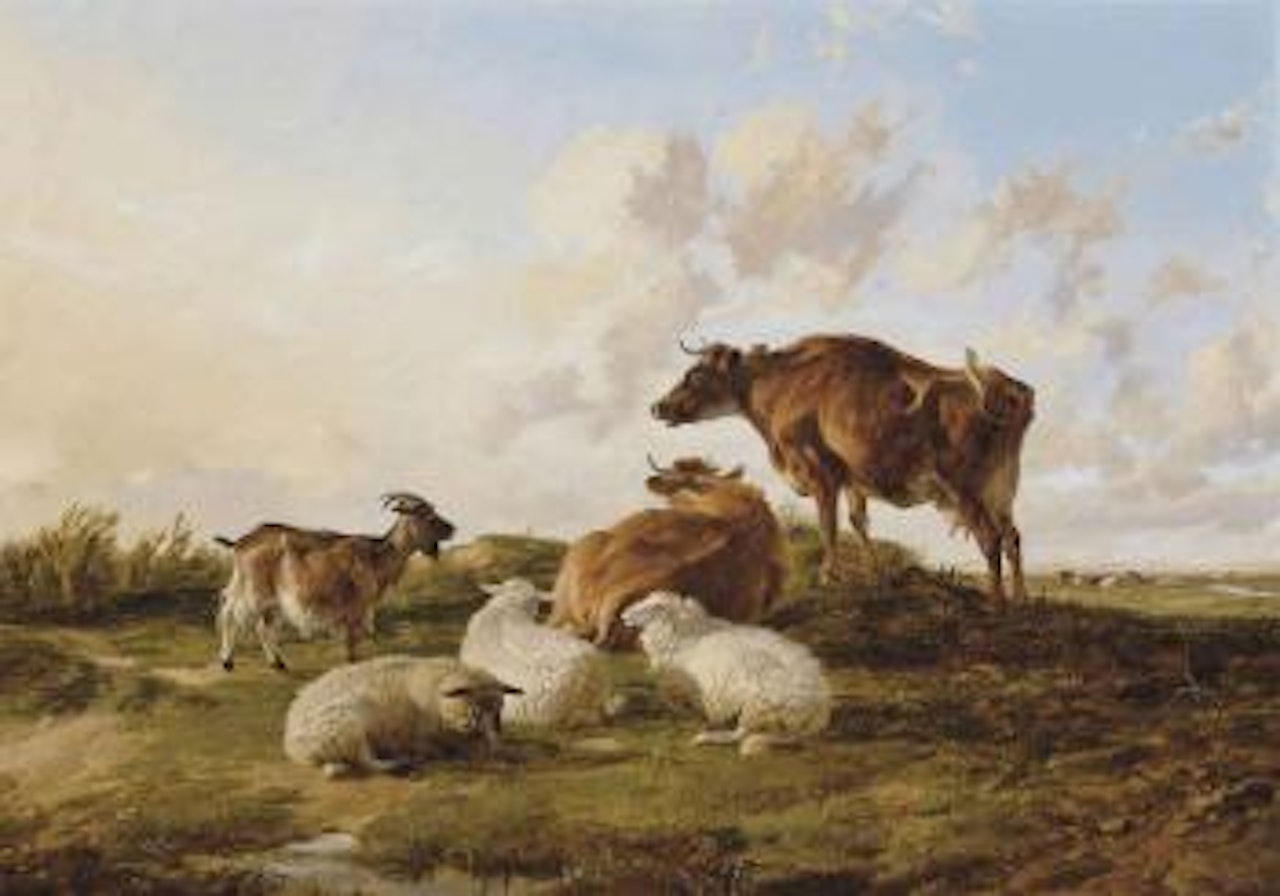 Cows, sheep and goat by Thomas Sidney Cooper