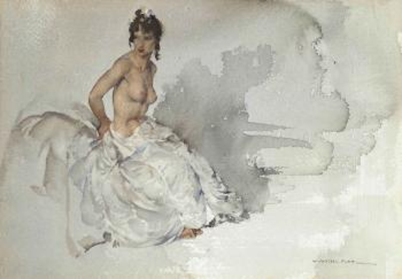 Cecilia, semi-nude, in white dress by William Russell Flint