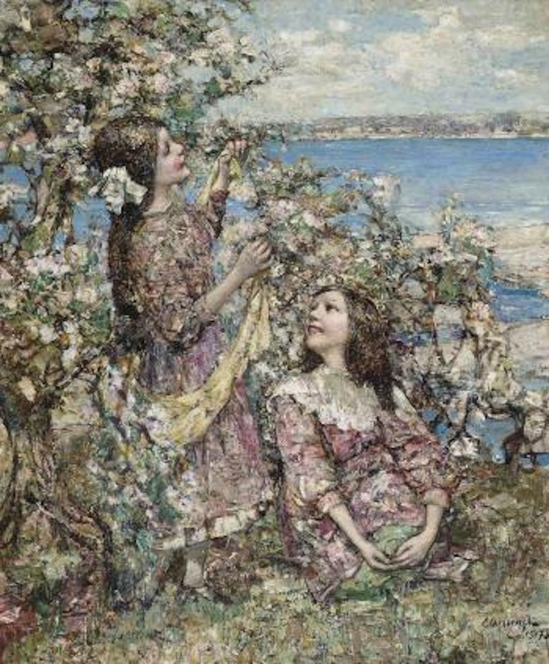 Amidst the spring blossom by Edward Atkinson Hornel