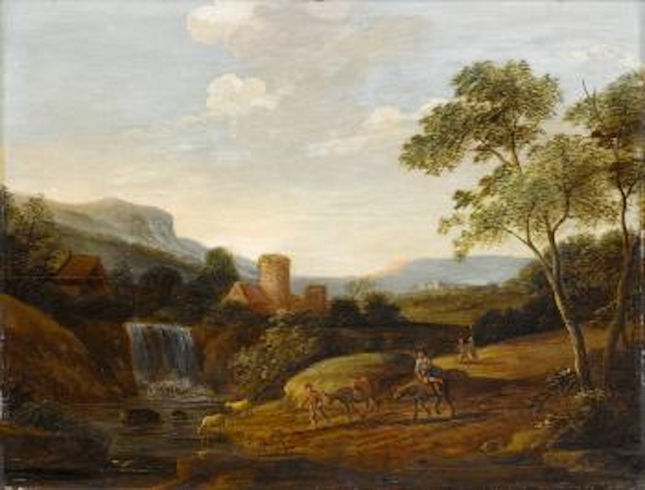 Südliche Landschaft mit Burg und Wasserfall by Jan Both