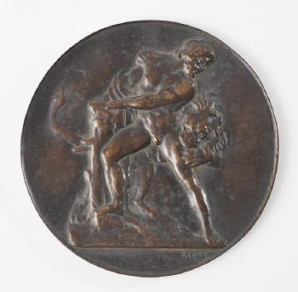 Milon de Crotonne, une main ou les deux mains prises dans un arbre et attaqué par un lion by Antoine-Louis Barye