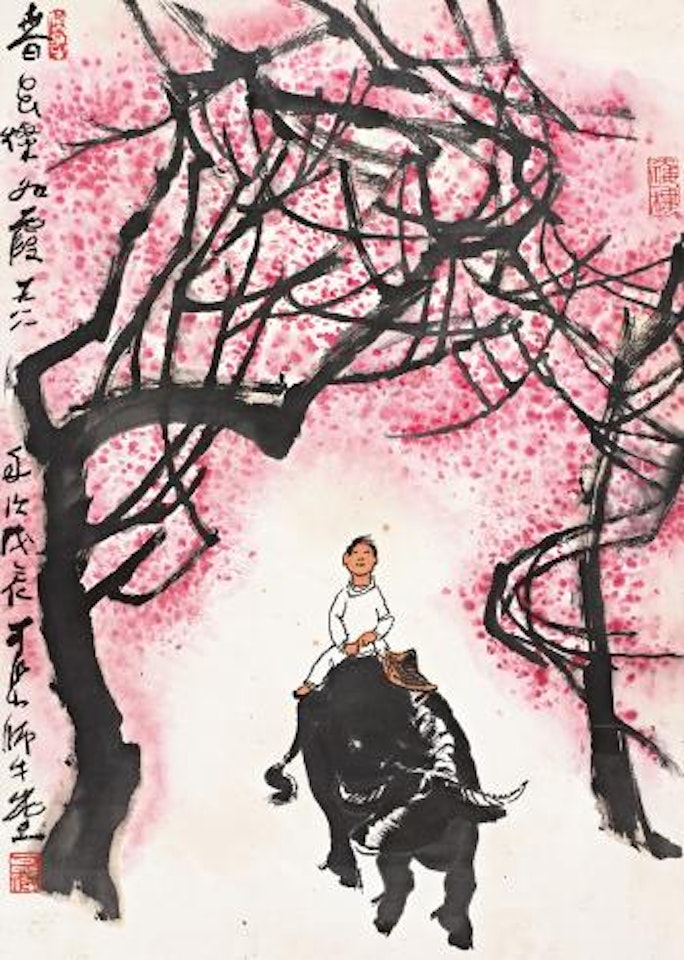 Plum and a child by Li Keran