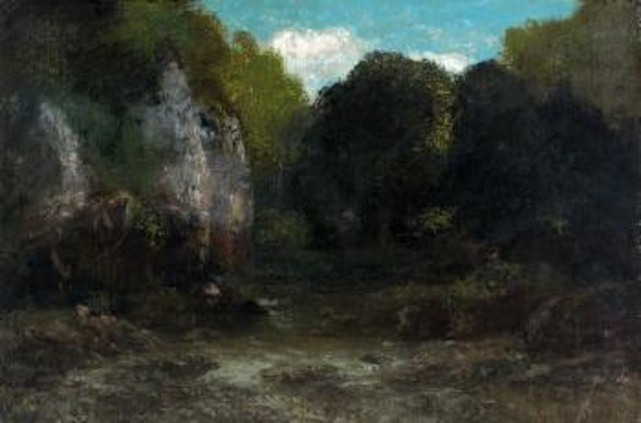 Paysage du Doubs, rivière au pied d'un rocher by Gustave Courbet