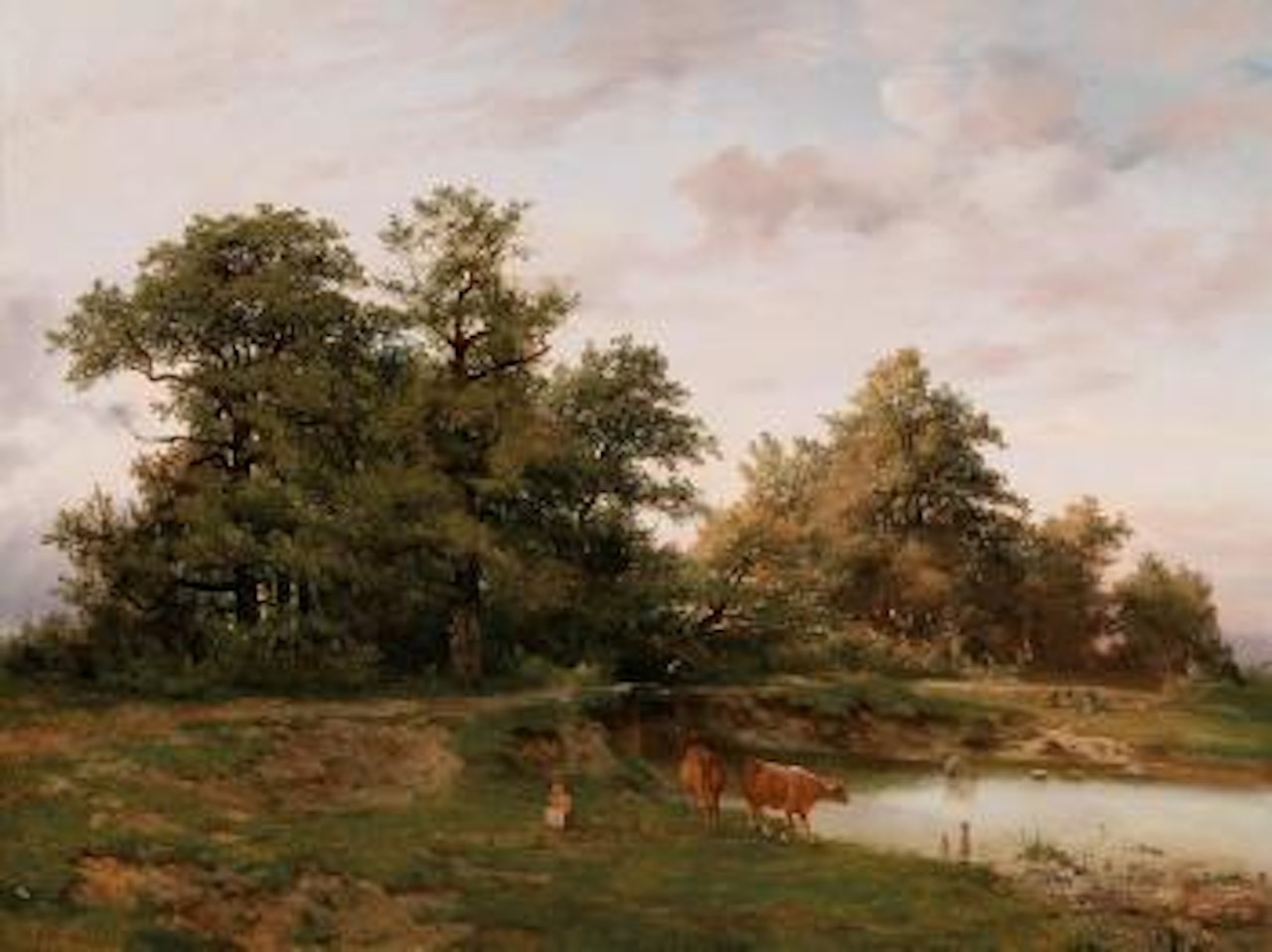 Hirtin mit Kühen am See by Alexandre Calame