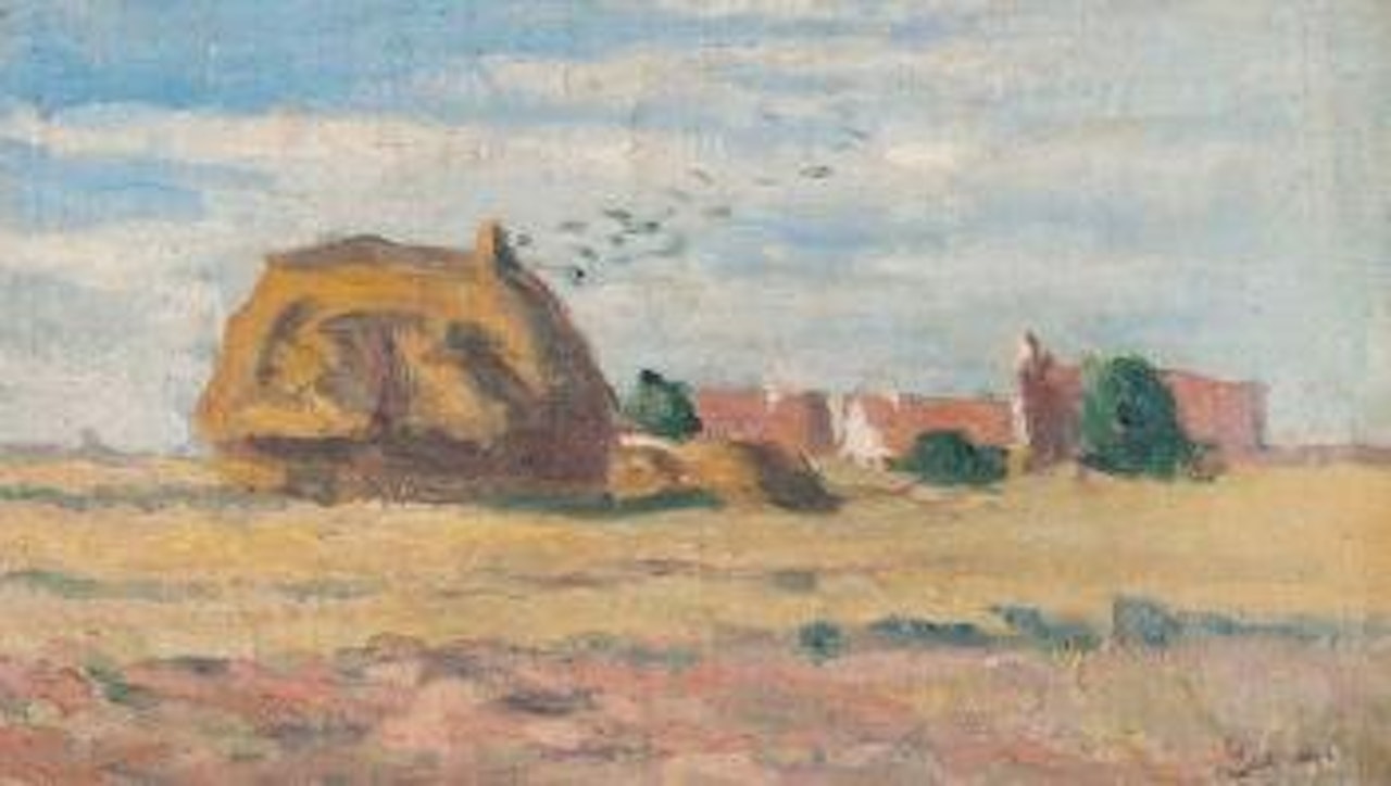 Meule sur fond de paysage à trois maisons by Maximilien Luce
