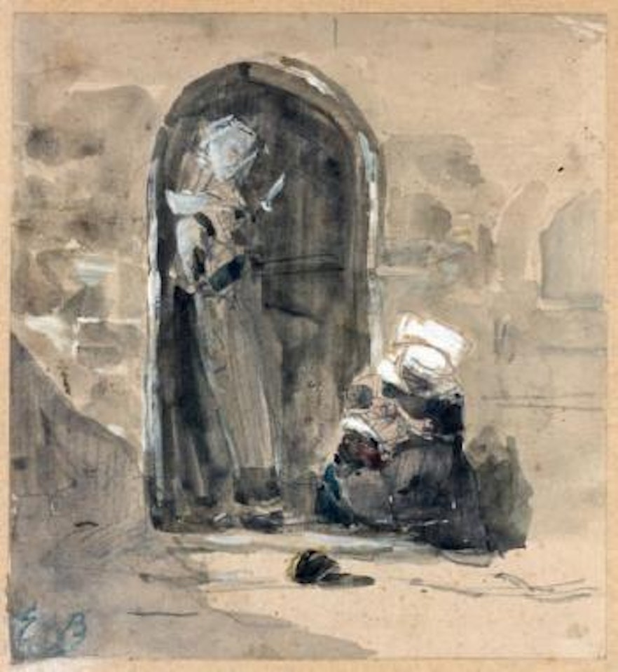 Femme dans une alcôve de porte by Eugène Boudin