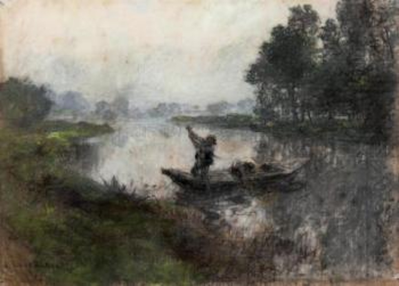 La traversée de la rivière by Léon Augustin Lhermitte