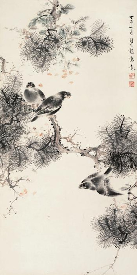 Sparrow And Pine Tree by Yan Bolong