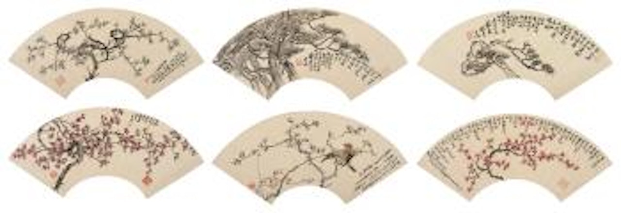 Plum, Sparrow, Pine Tree by Hong Yi
