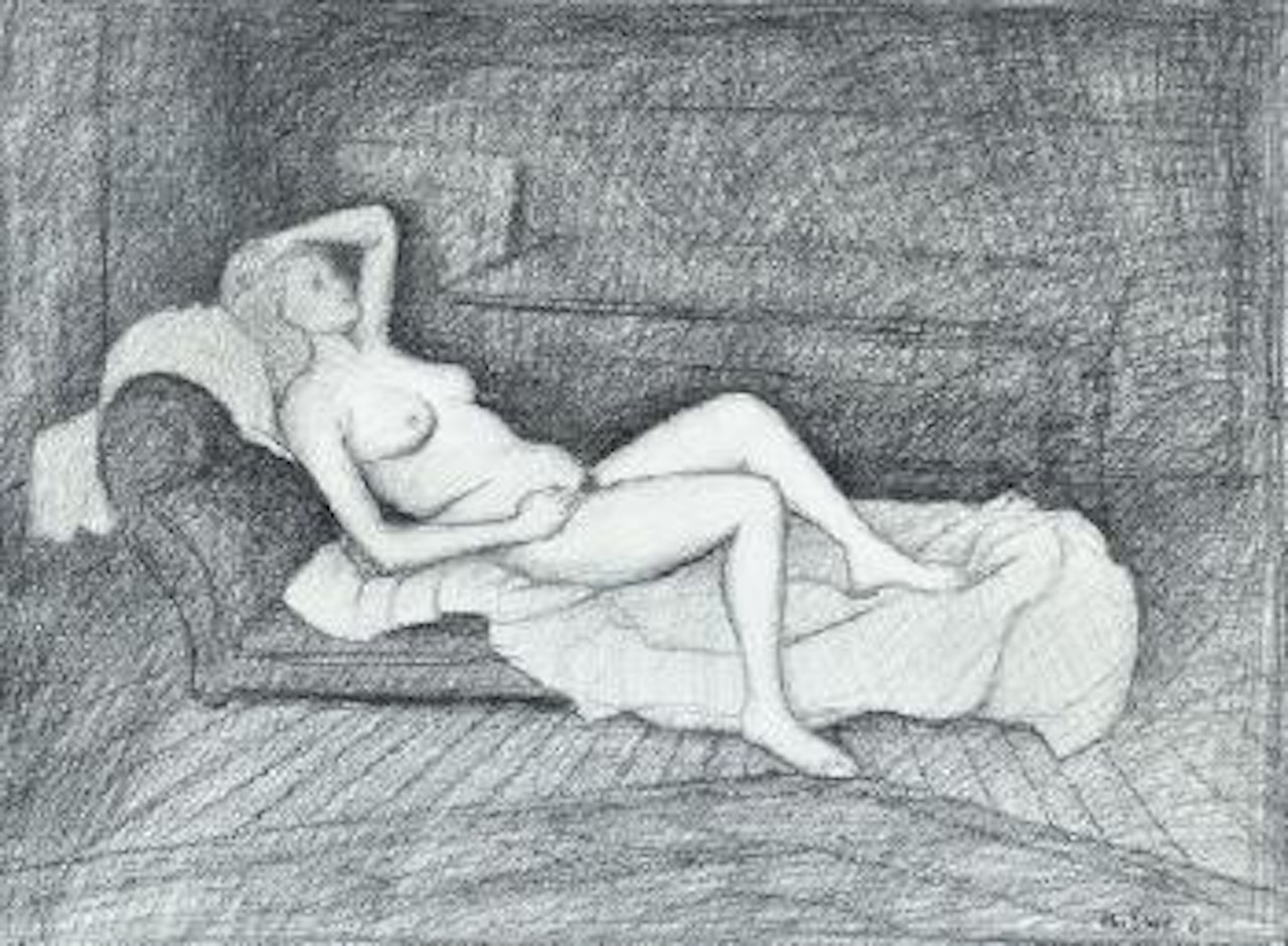 Reclining nude on couch by John Brack