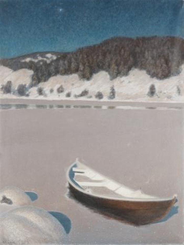 Winter's night over frozen lake by Gustaf Fjaestad