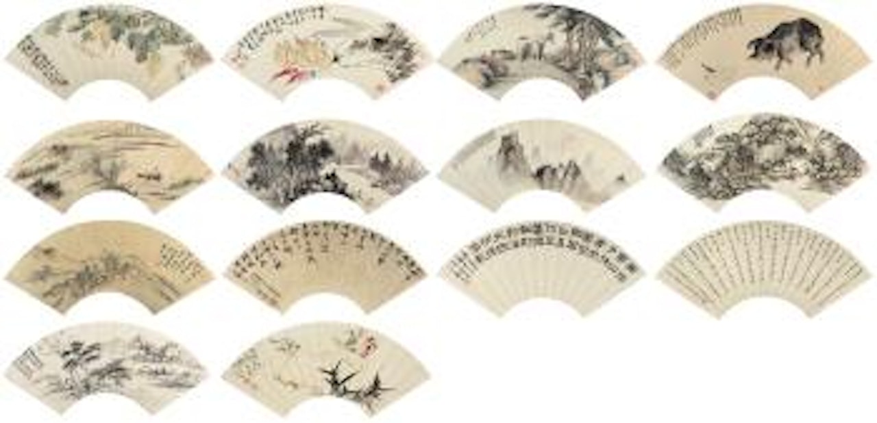 Landscape, Birds and Flowers by Hu Peiheng  by Wang Xuetao by Wu Hufan