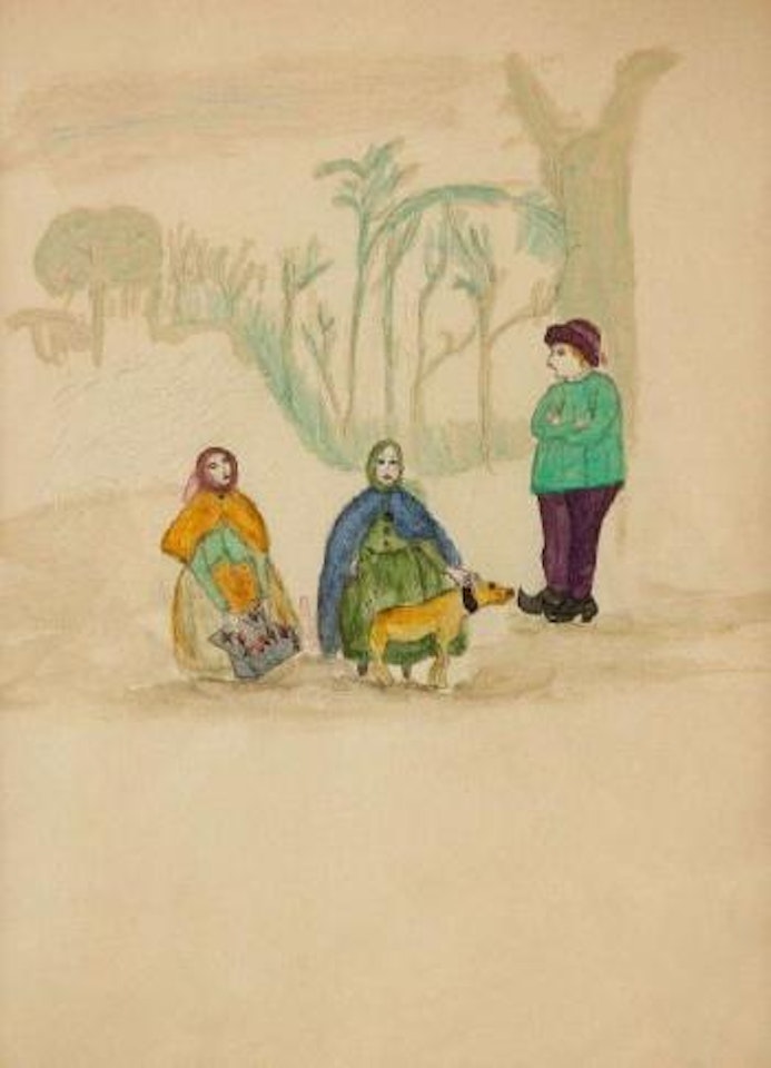 Deux femmes, un homme et un chien by Marie Laurencin