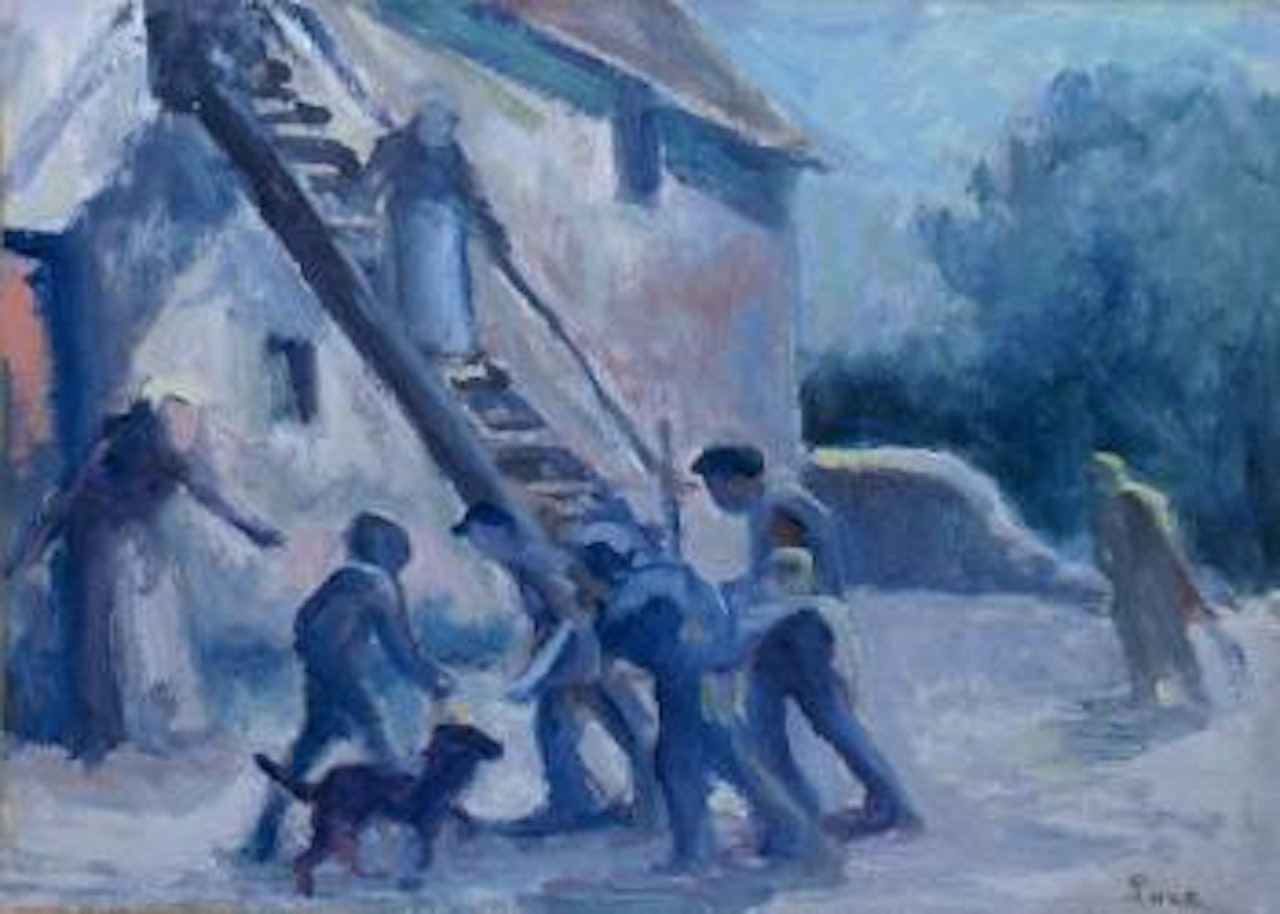 Scène animée devant la ferme by Maximilien Luce