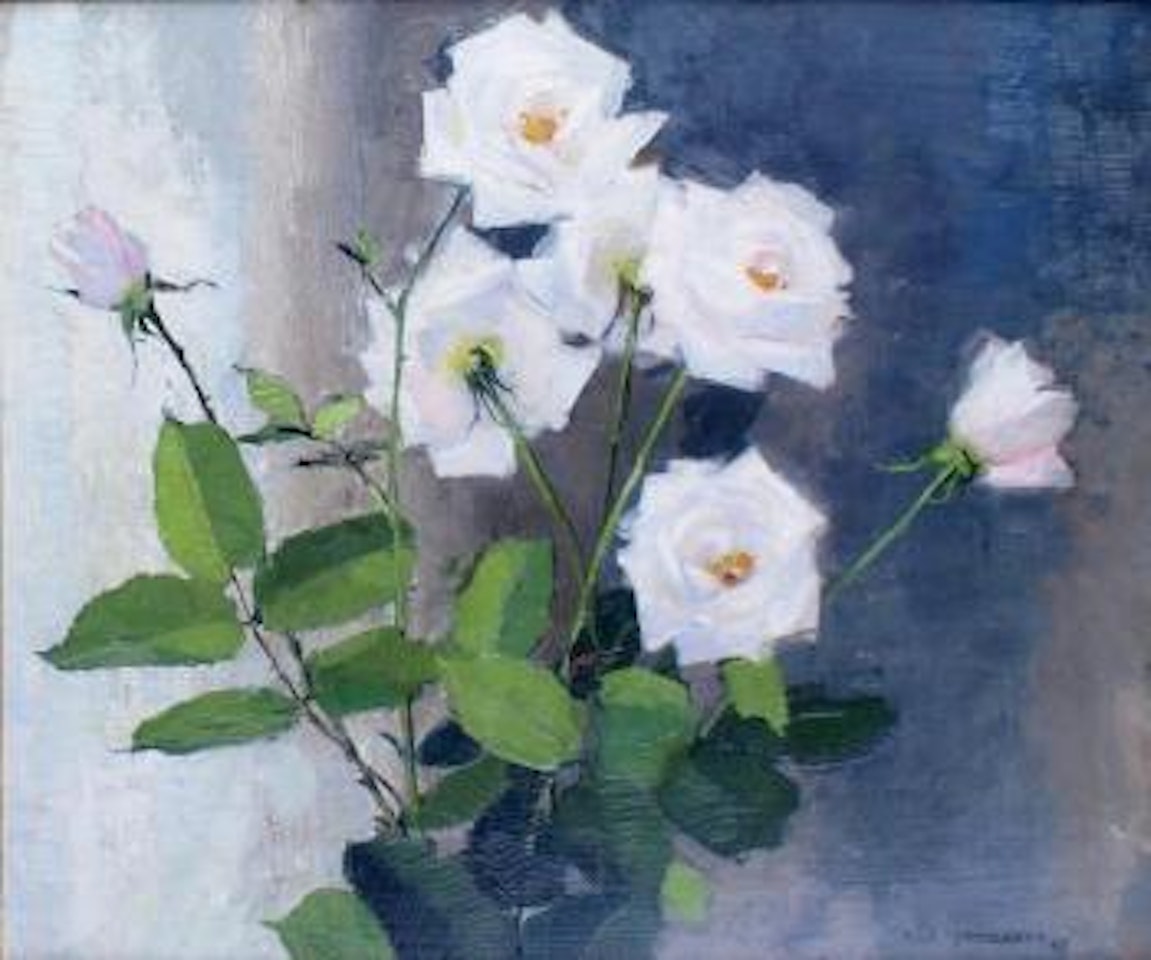 Les roses blanches by Olle Hjortzberg