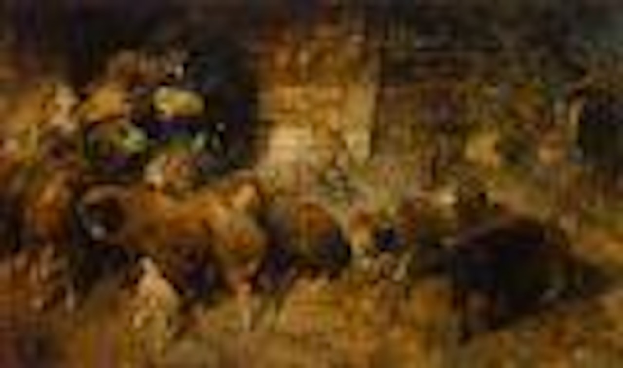 Schäfer mit Herde vor dem Stall by Heinrich von Zugel