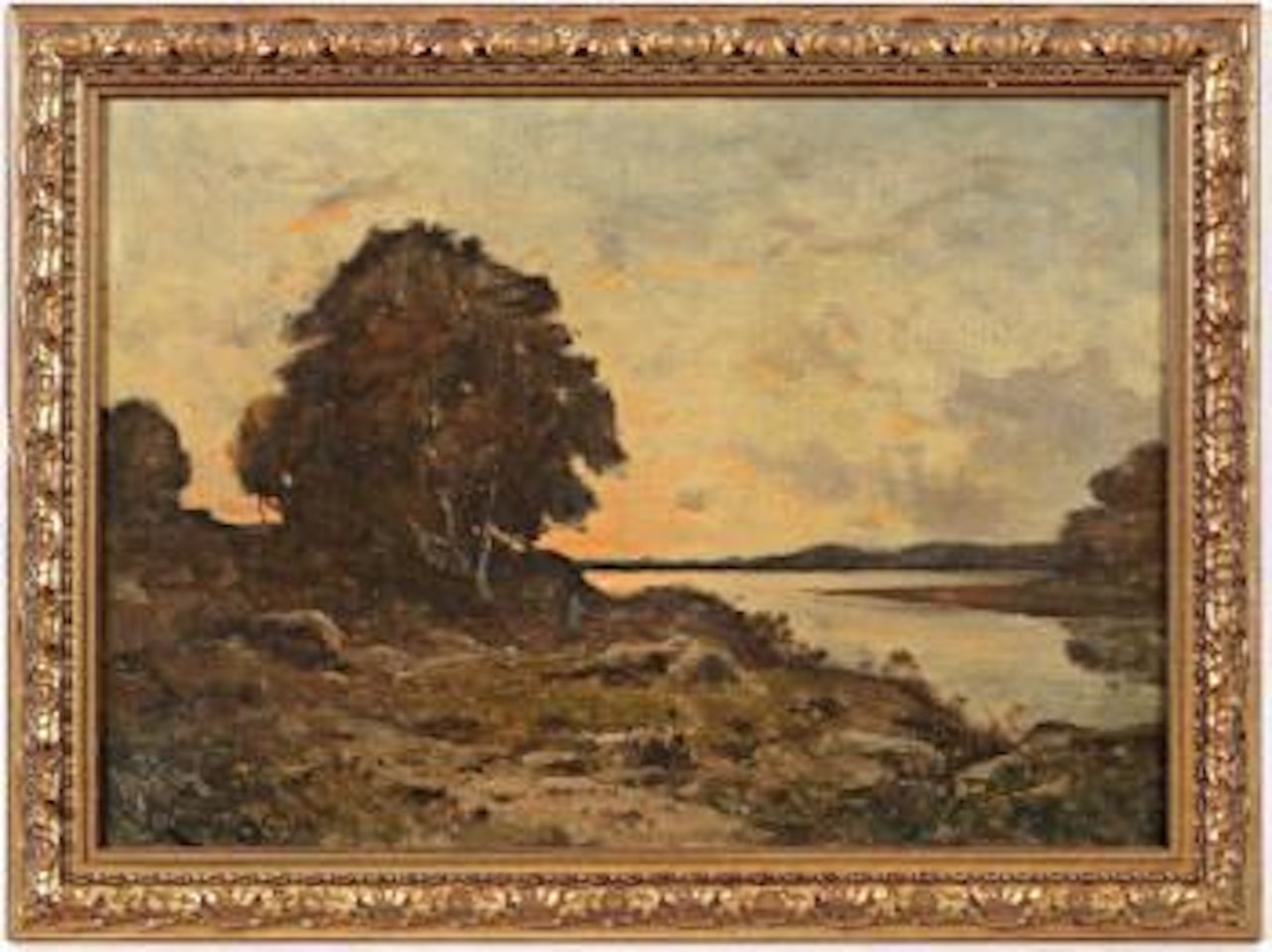 Soleil couchant au bord d'une rivière by Henri Harpignies