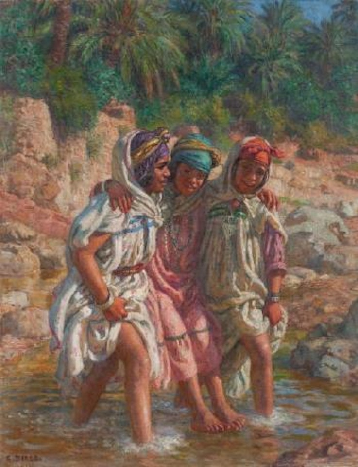 Trois jeunes filles dans l'oued by Etienne Alphonse Dinet