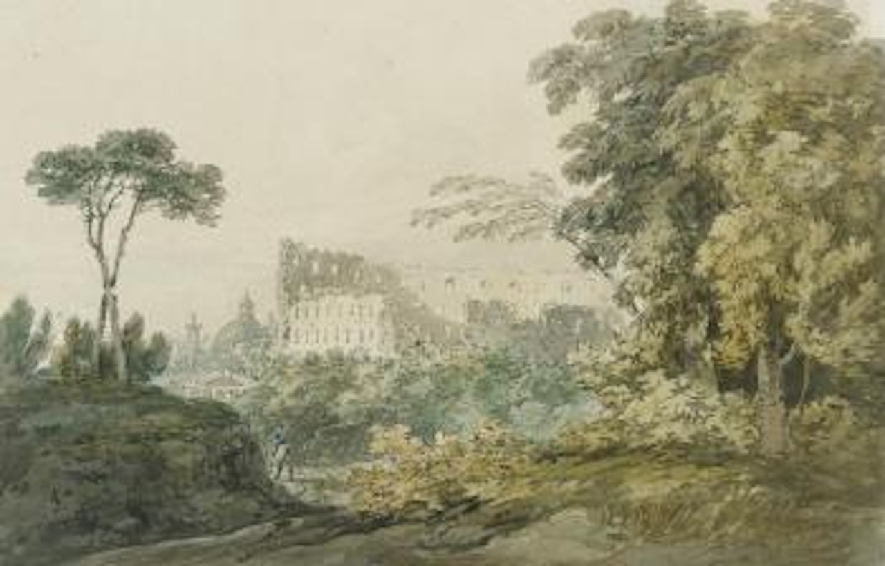 View of Rome with a rider on a track near the Colosseum by Thomas Girtin