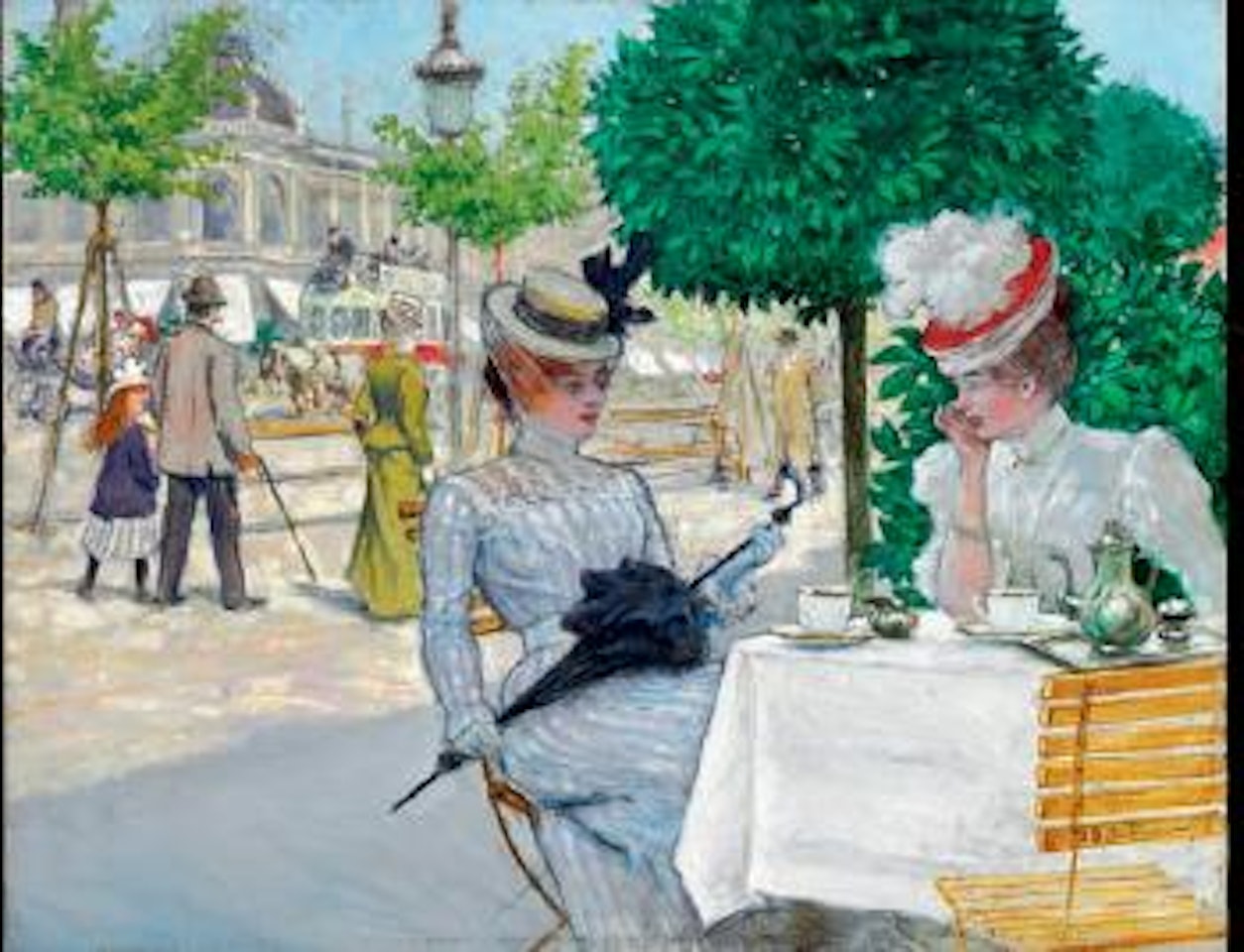 Two elegant ladies at a café opposite 'National Scala' in Copenhagen by Paul Fischer