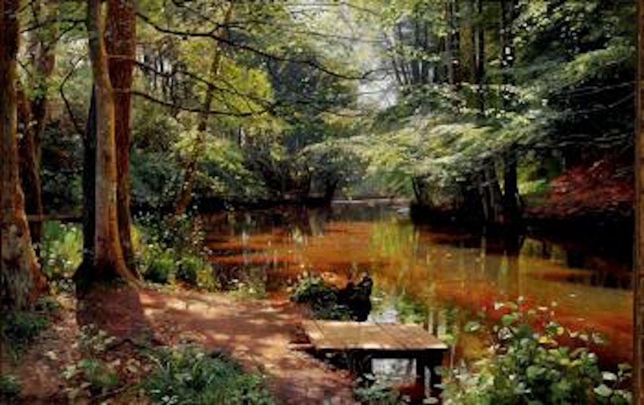Glimpses of the sun in Sæby stream by Peder Mork Monsted