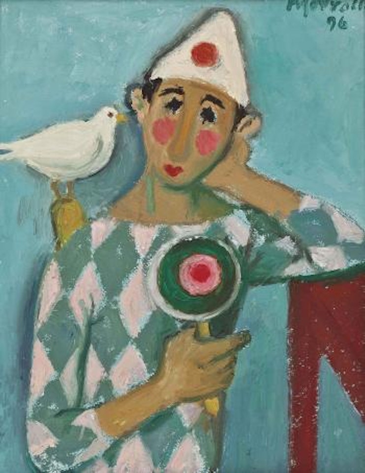 Clown with Pigeon and Maracca by Alberto Morrocco