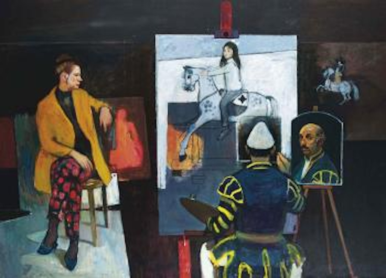 Self-Portrait with Wife and Child and Conde-Duque de Olivares by Alberto Morrocco