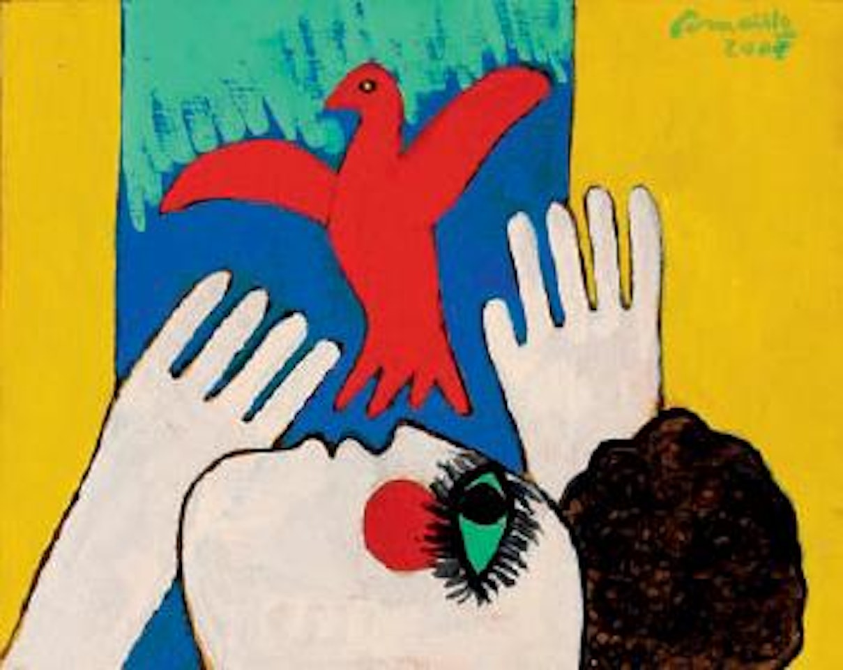 Oiseau rouge dans l'amour du ciel by Corneille