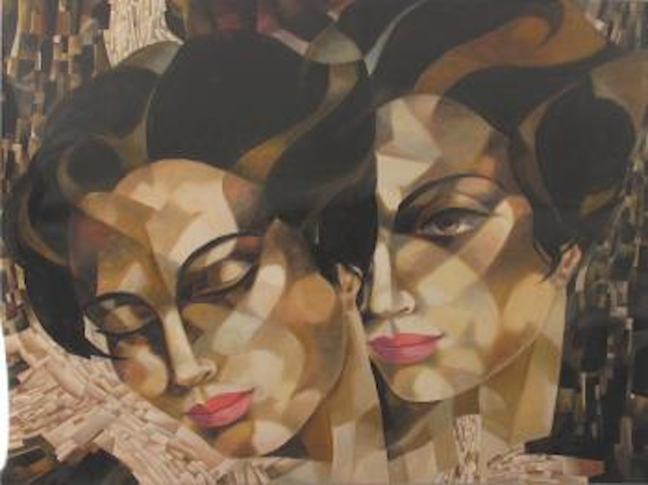 Doppelporträt einer Dame mit dunklem Pagenkopf im Stile de Lempickas by Tamara de Lempicka