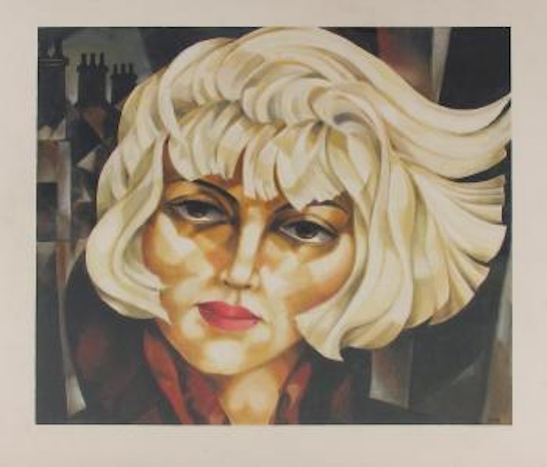 En-face-Porträt einer Dame mit platinblondem Pagenkopf im Stile de Lempickas by Tamara de Lempicka