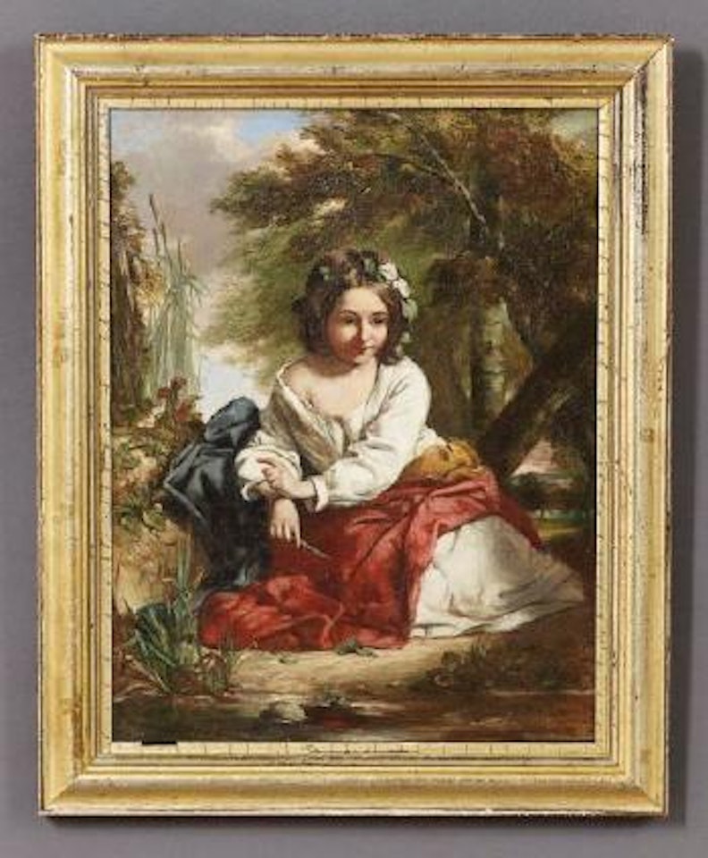 Young girl sitting by the stream by John George Brown