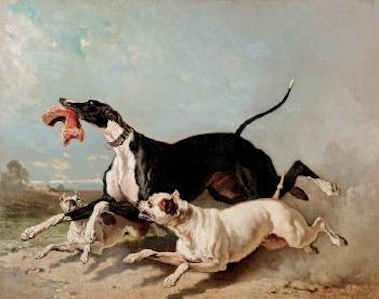 Le voleur, lévrier avec un os by Alfred de Dreux