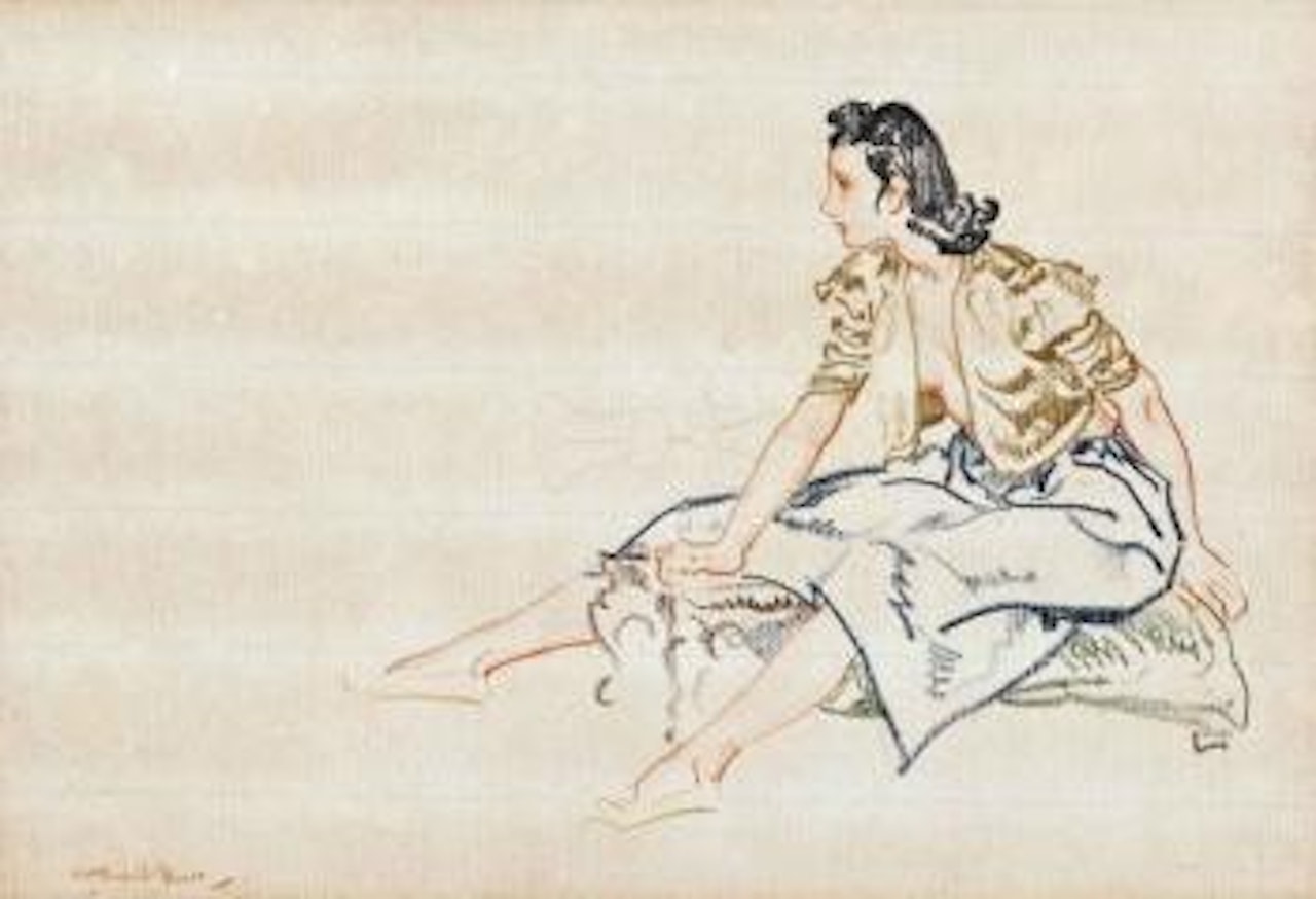 A female model seated by William Russell Flint