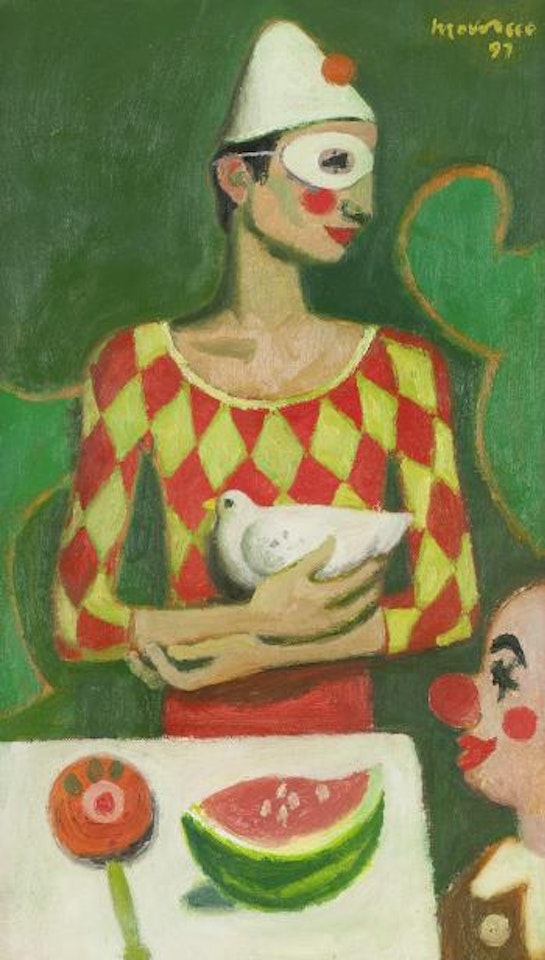 Masked Clown with Dove by Alberto Morrocco