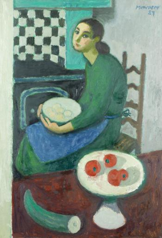 Girl with a Bowl of Eggs by Alberto Morrocco