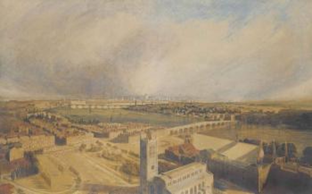 An extensive view of London observed from Westminster looking towards St. Paul's Cathedral by English School