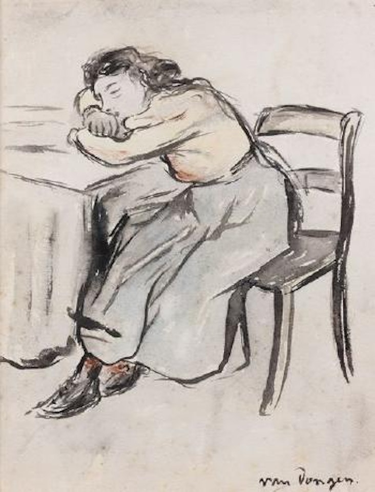Femme accoudée à une table by Kees van Dongen