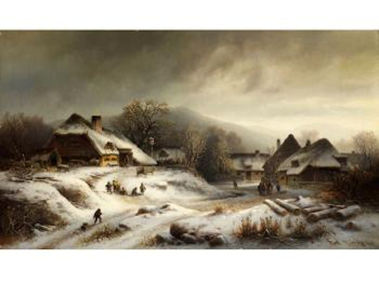 Verschneite Dorflandschaft im Abendlicht by Anton Doll