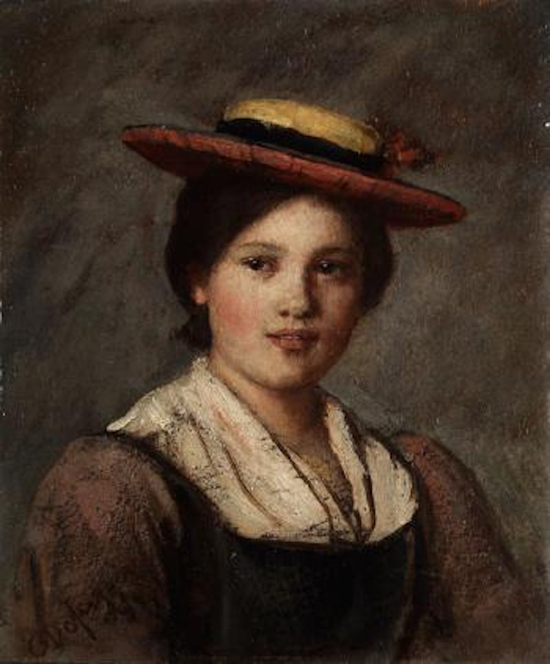 Tiroler Dirndl mit Strohhut by Franz von Defregger