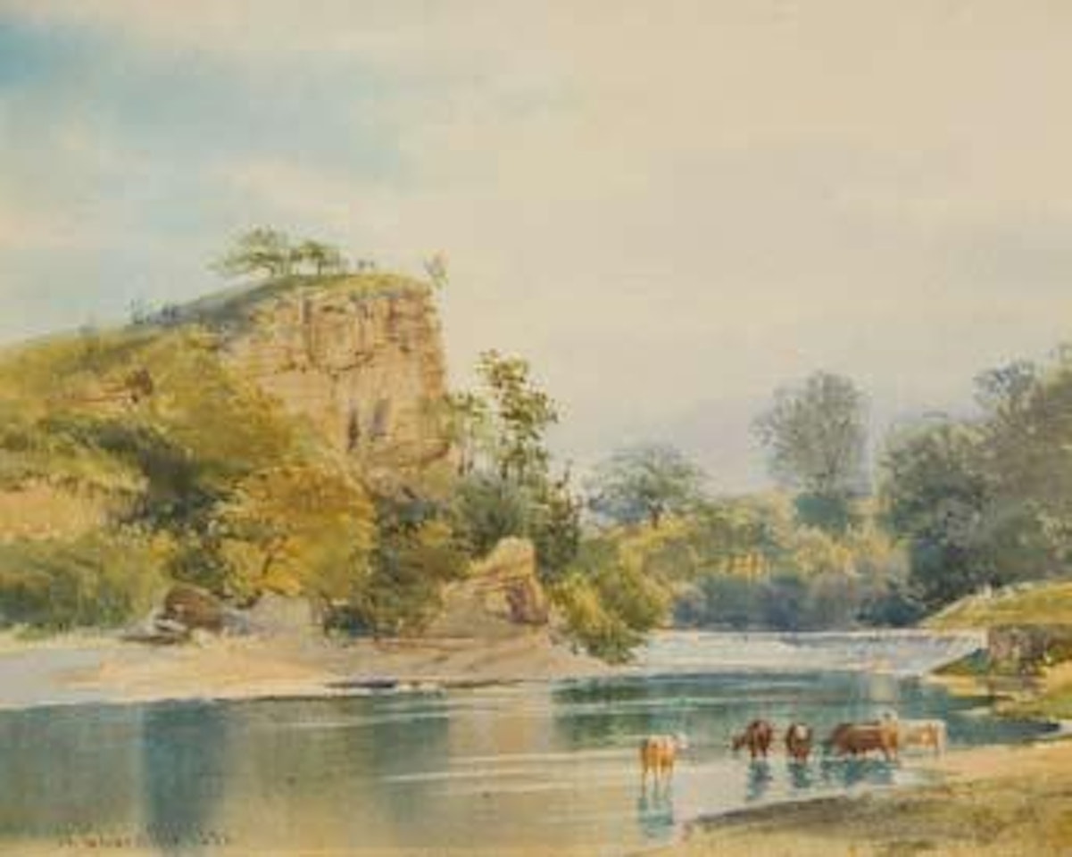 River Landscape. Cattle Drinking at a River by Nicholas Chevalier