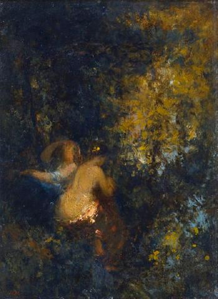 Couple de personnage dans un sous-bois by Adolphe Monticelli