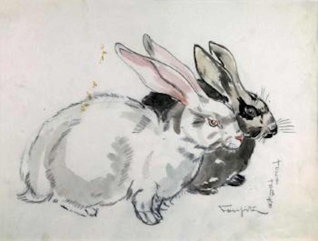 Deux lapins côte à côte by Leonard Tsuguharu Foujita